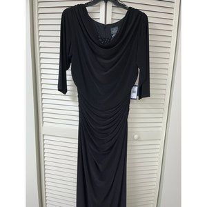Adrianna Papell Evening Gown Dress Black 14W beaded